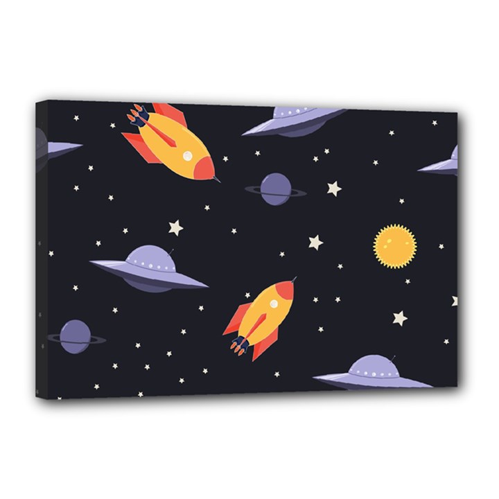 Cosmos Rockets Spaceships Ufos Canvas 18  x 12  (Stretched)