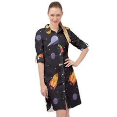 Cosmos Rockets Spaceships Ufos Long Sleeve Mini Shirt Dress by Amaryn4rt