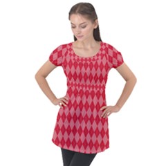 Red Diamonds Puff Sleeve Tunic Top by ArtsyWishy