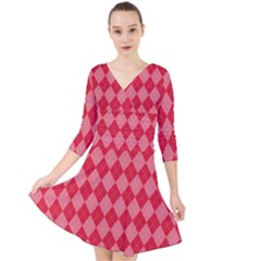 Red Diamonds Quarter Sleeve Front Wrap Dress by ArtsyWishy