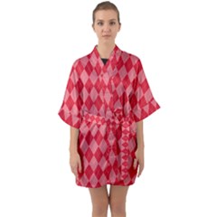 Red Diamonds Half Sleeve Satin Kimono  by ArtsyWishy