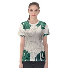 Green Monstera Leaf Illustrations Women s Sport Mesh Tee