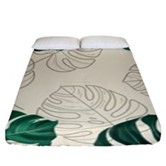 Green Monstera Leaf Illustrations Fitted Sheet (king Size) by HermanTelo