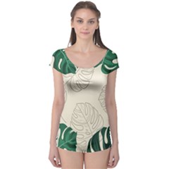 Green Monstera Leaf Illustrations Boyleg Leotard 