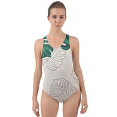 Green Monstera Leaf Illustrations Cut-out Back One Piece Swimsuit
