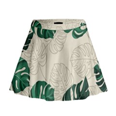 Green Monstera Leaf Illustrations Mini Flare Skirt by HermanTelo