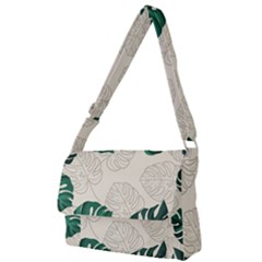 Green Monstera Leaf Illustrations Full Print Messenger Bag (l) by HermanTelo