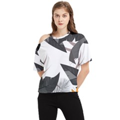 Natural Palm Plant One Shoulder Cut Out Tee