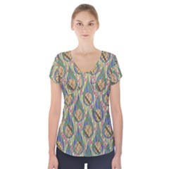 Tribal Background Boho Batik Short Sleeve Front Detail Top by Alisyart