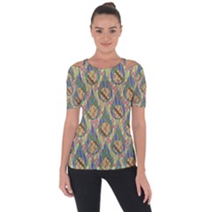 Tribal Background Boho Batik Shoulder Cut Out Short Sleeve Top