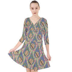 Tribal Background Boho Batik Quarter Sleeve Front Wrap Dress