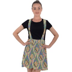 Tribal Background Boho Batik Velvet Suspender Skater Skirt by Alisyart