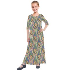 Tribal Background Boho Batik Kids  Quarter Sleeve Maxi Dress