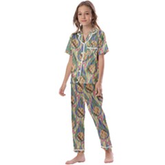 Tribal Background Boho Batik Kids  Satin Short Sleeve Pajamas Set