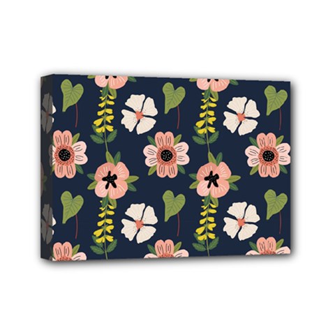 Flower White Grey Pattern Floral Mini Canvas 7  X 5  (stretched)