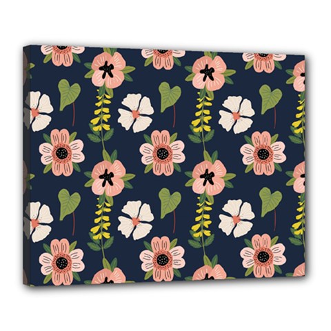 Flower White Grey Pattern Floral Canvas 20  X 16  (stretched)