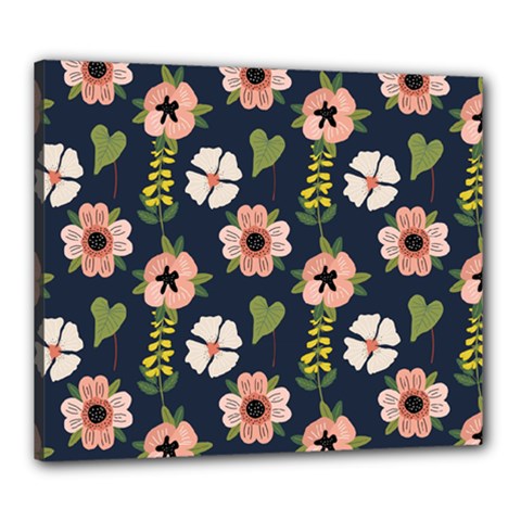 Flower White Grey Pattern Floral Canvas 24  X 20  (stretched)