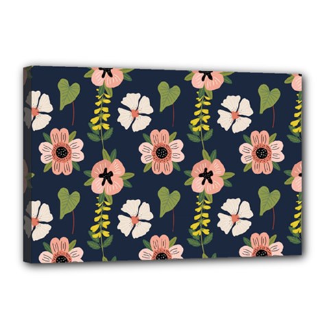 Flower White Grey Pattern Floral Canvas 18  X 12  (stretched)