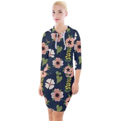 Flower White Grey Pattern Floral Quarter Sleeve Hood Bodycon Dress by Dutashop