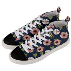 Flower White Grey Pattern Floral Men s Mid-top Canvas Sneakers by Dutashop