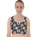 Flower White Grey Pattern Floral Velvet Racer Back Crop Top View1