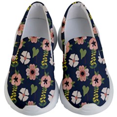 Flower White Grey Pattern Floral Kids Lightweight Slip Ons