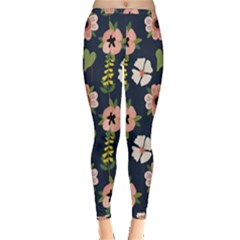 Flower White Grey Pattern Floral Inside Out Leggings by Dutashop