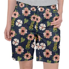 Flower White Grey Pattern Floral Pocket Shorts