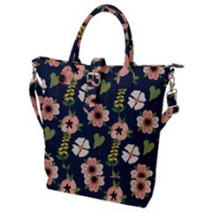 Flower White Grey Pattern Floral Buckle Top Tote Bag by Dutashop