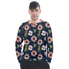 Flower White Grey Pattern Floral Men s Long Sleeve Raglan Tee