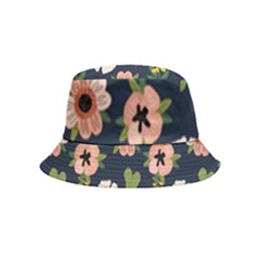 Flower White Grey Pattern Floral Inside Out Bucket Hat (kids)