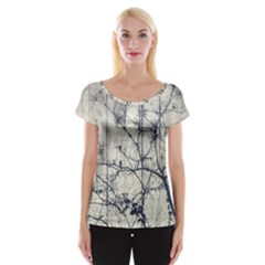 Black And White Botanical Motif Artwork 2 Cap Sleeve Top by dflcprintsclothing