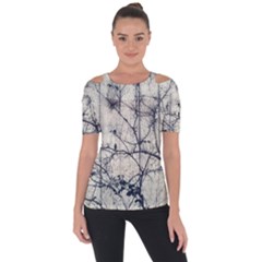 Black And White Botanical Motif Artwork 2 Shoulder Cut Out Short Sleeve Top