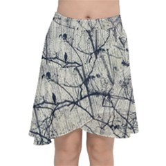 Black And White Botanical Motif Artwork 2 Chiffon Wrap Front Skirt