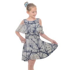 Black And White Botanical Motif Artwork 2 Kids  Shoulder Cutout Chiffon Dress