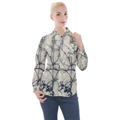 Black And White Botanical Motif Artwork 2 Women s Long Sleeve Pocket Shirt