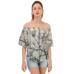 Black And White Botanical Motif Artwork 2 Off Shoulder Short Sleeve Top