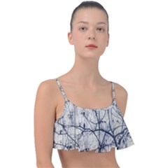 Black And White Botanical Motif Artwork 2 Frill Bikini Top