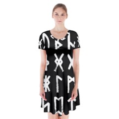 The Anglo Saxon Futhorc Collected Inverted Short Sleeve V-neck Flare Dress by WetdryvacsLair