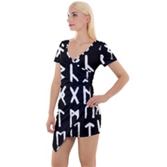 The Anglo Saxon Futhorc Collected Inverted Short Sleeve Asymmetric Mini Dress by WetdryvacsLair