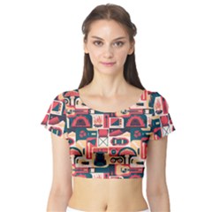 Guitar And Trip Short Sleeve Crop Top by designsbymallika