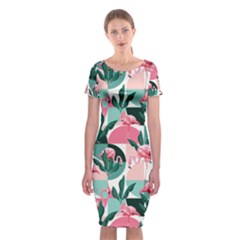 Beautiful Flamingo Pattern Classic Short Sleeve Midi Dress by designsbymallika