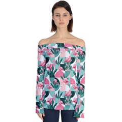 Beautiful Flamingo Pattern Off Shoulder Long Sleeve Top by designsbymallika