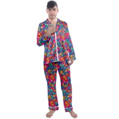 Abstract Boom Pattern Men s Long Sleeve Satin Pajamas Set by designsbymallika