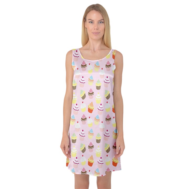 CUPCAKES FESTIVAL PATTERN Sleeveless Satin Nightdress