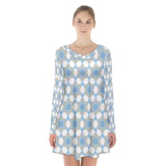 Mandala Pattern Multi Color Long Sleeve Velvet V-neck Dress by designsbymallika