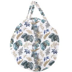 Blue Metallic Leaves Pattern Giant Round Zipper Tote by designsbymallika