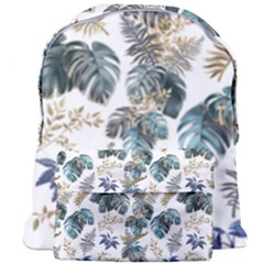 Blue Metallic Leaves Pattern Giant Full Print Backpack by designsbymallika