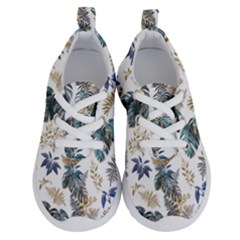 Blue Metallic Leaves Pattern Running Shoes by designsbymallika