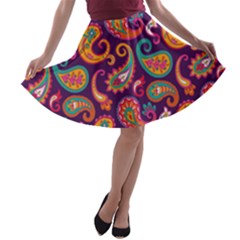 Paisley Purple A-line Skater Skirt by designsbymallika